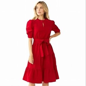 Draper James Puffed Sleeved Tiered Curdoroy Dress